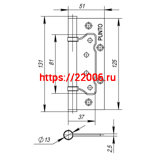 Петля Punto (Пунто) универсальная без врезки IN5200W WAB (200-2B 125x2,5) мат. бронза фото 3 Петля Punto (Пунто) универсальная без врезки IN5200W WAB (200-2B 125x2,5) мат. бронза фото 3