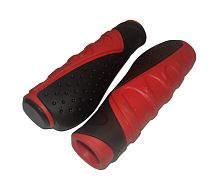 Грипсы для велосипеда 130мм, резина, с двумя грипстопами, с заглушками (красные) (H-G119)
