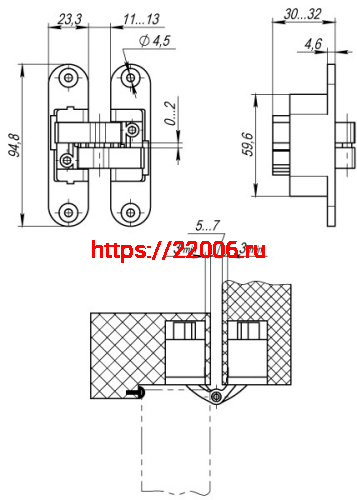Петля Armadillo (Армадилло) скрытой установки U3D4200L SG левая (Architect 3D-ACH 40) мат. золото 40 кг фото 4 Петля Armadillo (Армадилло) скрытой установки U3D4200L SG левая (Architect 3D-ACH 40) мат. золото 40 кг фото 4