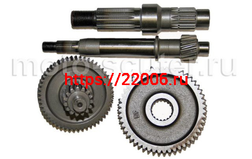 Шестерни редуктора (редуктор) в сборе с валами 139QMB 50cc корот. вал Шестерни редуктора (редуктор) в сборе с валами 139QMB 50cc корот. вал